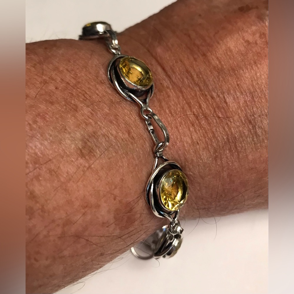 Citrine Stamped 925 Sterling Silver Bracelet